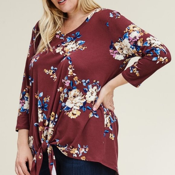 Reborn J Tops - Floral V-Neck Tie Front Top
